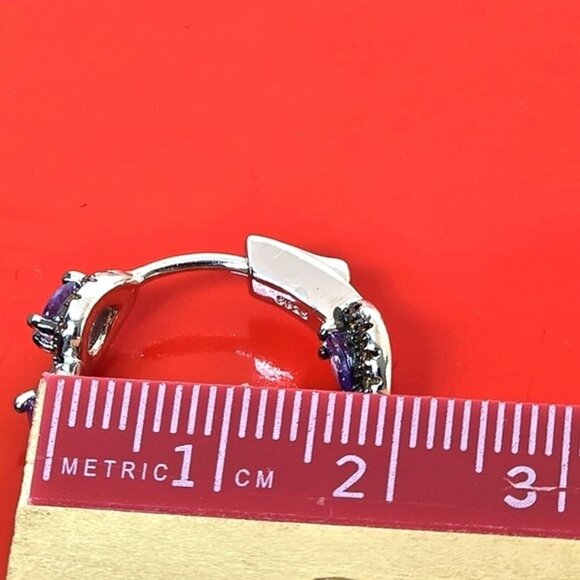 925 Sterling Silver Hoop Earrings with Natural Tanzanite & Sapphire Gems - Picture 3 of 7